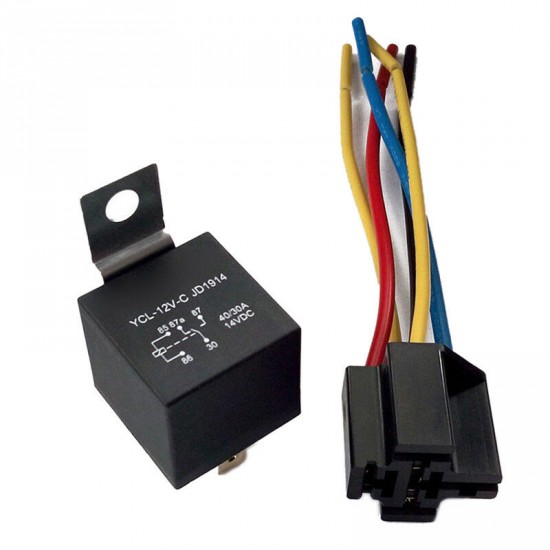 12V 40 AMP SPDT Automotive Relay with Wires & Harness Socket